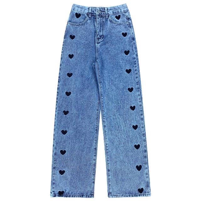 CH Embroidery Heart High Waist Jeans