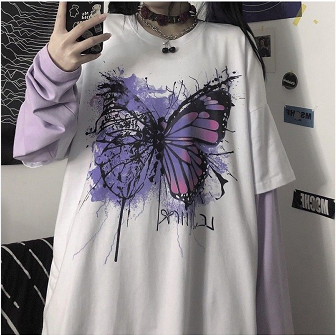 CH Butterfly Fake Two-Piece Long Sleeve Shirt